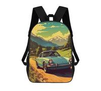 sinyumoney Vintage Car Journey Through Mountains Kids Backpack,School Backpack Kids School Bag 3D Printed Cartoon Large Capacity Backpack for Kids Boys And Girls 17inch