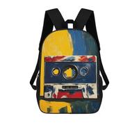 sinyumoney Vintage Cassette Tape Art Backpack for School 3D Printed Boys Girls School BagChildren Bookbag Travel Rucksack 17inch