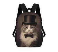 sinyumoney Vintage Cat Tophat Bowtie School Backpack Daypacks Business Backpack Water Resistant Bookbag for School/Work/Travel 17inch