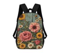 sinyumoney Vintage Flowers Backpacks Kids Student Schoolbag 3D Printed Backpacks Elementary And Middle School Students Backpacks for Boys Girls 17inch