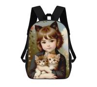 sinyumoney Vintage Girl with Kittens Rucksack Large School Backpack for Boys - Perfect for Travel, Work And Daily Use 17inch
