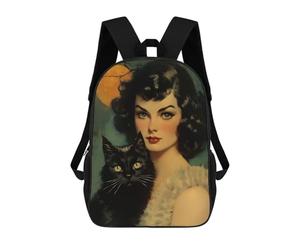 sinyumoney Vintage Halloween Witch Children's Backpacks School Backpack 3D Printed for Kids Travel Rucksacks Book Bags Kids 17inch School Bag