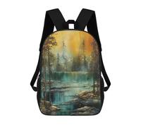 sinyumoney Vintage Lakeside Forest Backpacks Kids School Backpack School Bag 3D Printed Fashion School Bags for Boys Elementary And Middle School Students 17inch