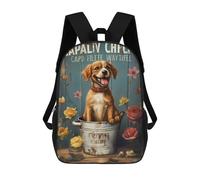 sinyumoney Vintage Puppy Bucket Poster Kids Backpack,School Backpack Kids School Bag 3D Printed Cartoon Large Capacity Backpack for Kids Boys And Girls 17inch