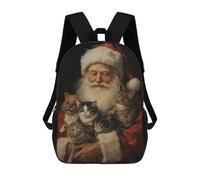 sinyumoney Vintage Santa Claus Cats Rucksacks 3D Printed Children Backpacks Fashion Casual Daypack Cute Travel Bags Outdoor Casual Daypack for Boy And Girl 17inch