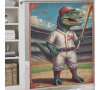 sinyumoney Vintage Saurian Slugger 34 100% Polyester Fabric Washable Decor Bath Curtains for Kids Women Men 69.69x70.87Inch（177x180cm）