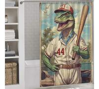 sinyumoney Vintage Saurian Slugger 44 Fabric Polyester Bathroom Curtains Modern Art for Bathroom with Hooks 56.30x70.87Inch（143x180cm）