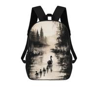 sinyumoney Vintage Serenity - Duck Family on A Peaceful Lake Kids Backpack Fashion Fun Backpack Book Bag for Boys And Teenager 3D Printed School Bags for Boys 17inch