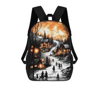 sinyumoney Vintage Winter Glow - Lantern-Lit Village in A Snowy Twilight School Bag 3D Printed Children's School Backpack Casual Fashion Travel Backpacks for Kids School Students 17inch