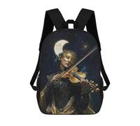 sinyumoney Violinist Under The Moon Kids School Backpack School Bag 3D Printed School Bag for Boys Elementary And Middle School Students 17inch