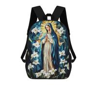 sinyumoney Virgin Mary Stained Glass School Backpack Fashion Stationery Backpack Waterproof Casual Daypacks for Teenage Girls Boys Women Men 17inch
