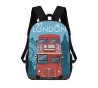 sinyumoney Visit London with Bus Children's Backpack, 3D Printed School Backpack, Backpack for Boys Girls, Adjustable School Bag for Primary School 17inch