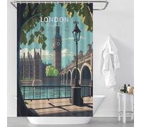 sinyumoney Visit to London Bath Shower Curtains Mildew Quick Drying Proof Resistant Modern Fabric Bathroom Decor Set for Home Bathroom Toile Hotel Decor 46.85x70.87Inch（119x180cm）