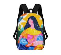 sinyumoney Vivid Fauvist Vision of The Mona Lisa Kids School Backpack School Bag 3D Printed School Bag for Boys Elementary And Middle School Students 17inch