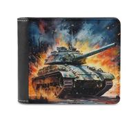sinyumoney War Tank in Action 3D Print Men's Wallet Bills Credit Cards Leather RFID Banknote Compartments Leather Wallet 11.7cm*9.5cm