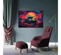 sinyumoney War Tank Sunset Landscape Art Work for Home Walls for Rustic Bath Decor Canvas Art 12x18inch(30x45cm)