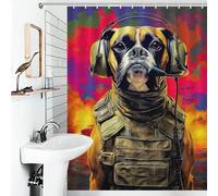 sinyumoney Warrior Canine Soldier's Best Friend Anti-Mould Proof Resistant Thicken Durable Polyester Hilarious Bath Curtain for Travel Trailer 53.54x70.87Inch（136x180cm）