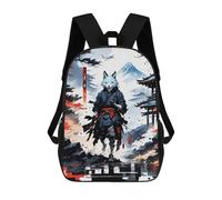 sinyumoney Warrior Kitsune Wolf Japan Backpack Kids School Backpack School Bag 3D Printed Fashion School Bag for Boys Elementary And Middle School Student 17inch