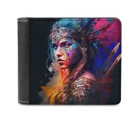 sinyumoney Warrior's Painted Soul 3D Print PU Leather Wallet Slots ID Window RFID Blocking Stylish Slots Note Section Purse Youth Guys 11.7cm*9.5cm