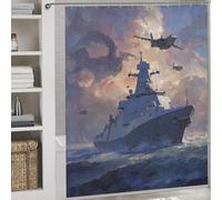 sinyumoney Warship And Dragon Clash Bath Shower Curtains Mildew Quick Drying Proof Resistant Modern Fabric Bathroom Decor Set for Bathtub Shower Stall 69.69x70.87Inch（177x180cm）