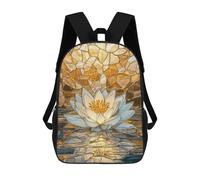 sinyumoney Water Lily Golden Mosaic Backpacks Kids 17inch School Backpack School Bag 3D Printed School Bag for Boys Elementary And Middle School Students