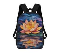 sinyumoney Water Lily Reflection Stained Glass Art School Bag Backpack Teen Schoolbag 3D Printing Adjustable Schoolbag Fashion Pocket Bag for Kids Boys Girls Students And Teenagers Fans 17inch