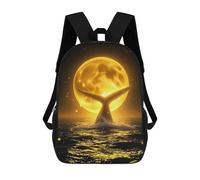 sinyumoney Water Splashing Around Celestial Whale Moonlit Ocean Night Backpacks Kids Student Schoolbag,3D Printed Backpacks,Elementary And Middle School Students Backpacks for Boys Girls 17inch