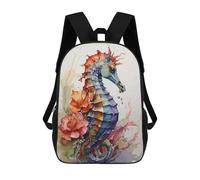 sinyumoney Watercolor Art Seahorse Backpack 3D Printed Children's School Backpack Kids Travel Backpacks High Capacity Book Bags Children's Backpack Rucksack 17inch