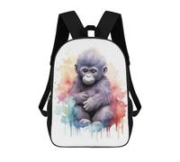 sinyumoney Watercolor Baby Gorilla Kids Backpack 17 Inch School Bag 3D Printed Cartoon School Backpacks for Boys And Teenager School Students