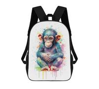sinyumoney Watercolor Baby Monkey Backpacks Kids School Backpack School Bag 3D Printed School Bag for Boys Elementary And Middle School Students 17inch