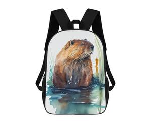 sinyumoney Watercolor Beaver Painting 3D Printed Children's School Backpack for Kids Travel Rucksacks Book Bags Kids School Bag 17inch