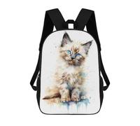 sinyumoney Watercolor Birman Cat Baby 3D Printed Children's School Backpack for Kids High Capacity Travel Rucksacks 17 Inch Book Bags Kids