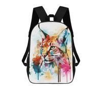 sinyumoney Watercolor Bobcat Painting Backpack 3D Printed Children's School Backpack for Kids High Capacity Travel Rucksacks Book Bags Kids School Bag Back Pack 17inch