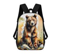 sinyumoney Watercolor Brown Bear 3D Printed 17inch Kids School Backpack School Bag Fashion Rucksacks for Boys Elementary And Middle School Students