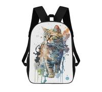 sinyumoney Watercolor Cat Painting Backpack School Bag Lightweight Schoolbag Dayback Bookbag College for Girl, Teen Girls 17inch
