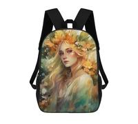 sinyumoney Watercolor Floral Portrait Children's Backpack, 3D Printed School Backpack, Backpack for Boys Girls, Adjustable School Bag for Primary School 17inch