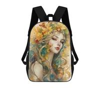 sinyumoney Watercolor Floral Portrait Children's School Backpack 3D Printed for Kids Travel Rucksacks Book Bags Kids School Bag 17inch
