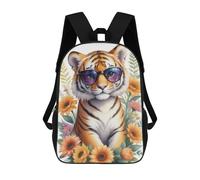 sinyumoney Watercolor Floral Tiger Children's School Backpack 3D Printed for Kids Travel Rucksacks Book Bags for Boys Elementary School Students 17inch