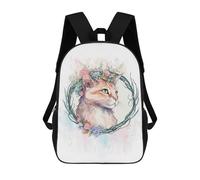 sinyumoney Watercolor Flower Manx Cat School Backpack Lightweight Schoolbag Dayback Bookbag College for Men, Women & Teenage Boys 17inch