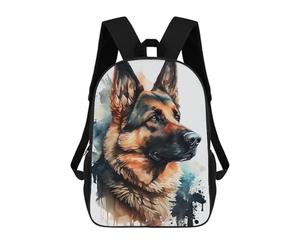 sinyumoney Watercolor German Shepherd Portrait School Backpack Secondary Causal Travel High School Bags for Campus Outdoor Travel Sports 17inch