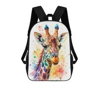 sinyumoney Watercolor Giraffe Portrait Children's Backpack, 17 Inch 3D Printed School Backpack, Backpack Cartoon Adjustable School Bag for Primary School