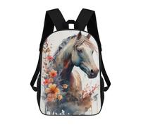 sinyumoney Watercolor Horse with Flowers Kids Backpack,School Backpack Kids School Bag 3D Printed Cartoon Large Capacity Backpack for Kids Boys And Girls 17inch