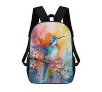 sinyumoney Watercolor Humming Bird Backpacks Kids Student Schoolbag,3D Printed Backpacks,Elementary And Middle School Students Backpacks for Boys Girls 17inch