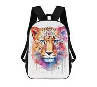 sinyumoney Watercolor Leopard Face 3D Printed Children's 17 Inch Backpacks 3D Printed Casual School Bag for Boys Elementary And Middle