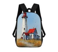 sinyumoney Watercolor Lighthouse with Red Roof House Backpack School Bag Backpack For Girls Boys Backpacks Large Capacity Kids Backpack Lightweight School Bags For Kids Students 17inch