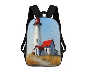 sinyumoney Watercolor Lighthouse with Red Roof House School Backpack Computer Rucksack for School/Work/Travel for Girl, Teen Girls 17inch