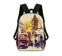 sinyumoney Watercolor London Children's School Backpack 3D Printed for Kids Travel Rucksacks Book Bags for Boys Elementary School Students 17inch