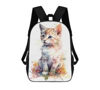 sinyumoney Watercolor Manx Cat Kitten 3D Printed School Backpack Casual Children's Backpacks 3D Printed School Bag for Boys Elementary And Middle 17inch
