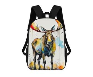 sinyumoney Watercolor Moose Backpacks Kids 17inch School Backpack School Bag 3D Printed School Bag for Boys Elementary And Middle School Students