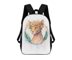 sinyumoney Watercolor Ocicat Flower School Bags Water Resistant Travel Backpack Computer Bag - Perfect for Travel, Work And Daily Use 17inch